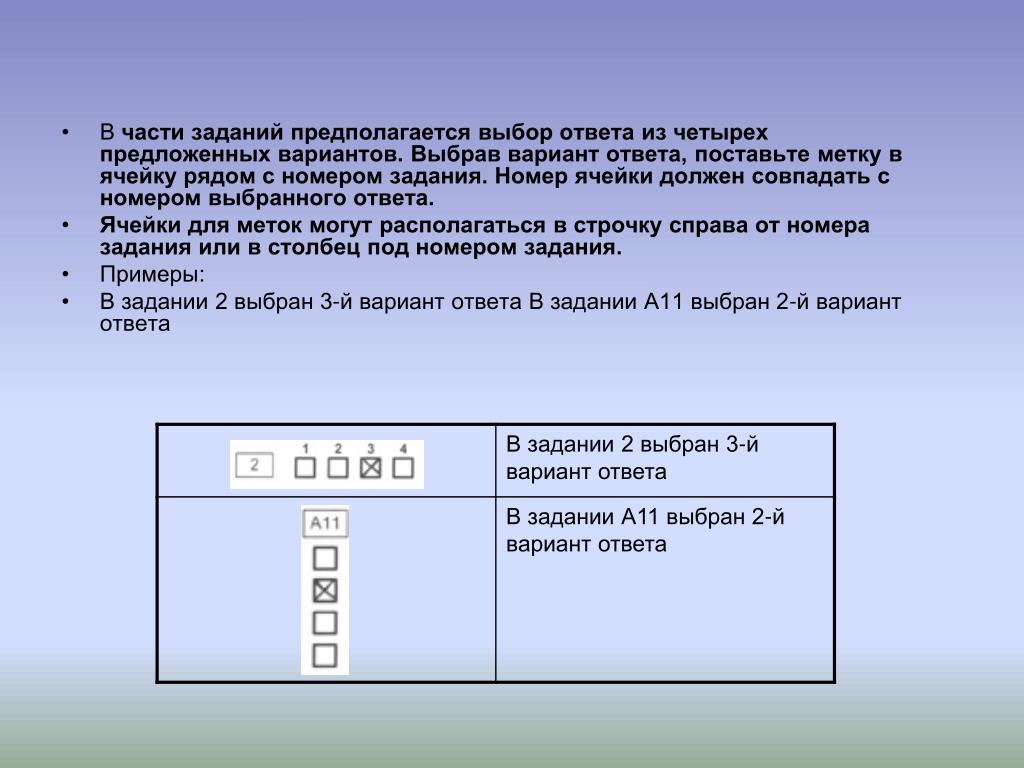 Выберите 1 правильный ответ из 4 предложений. Выберите из предложенных вариантов. Задания с выбором ответа. Задание с выбором одного ответа из предложенных. Номера ячеек.