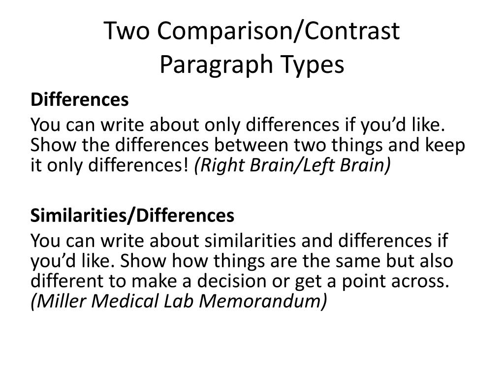 example of comparison and contrast paragraph brainly