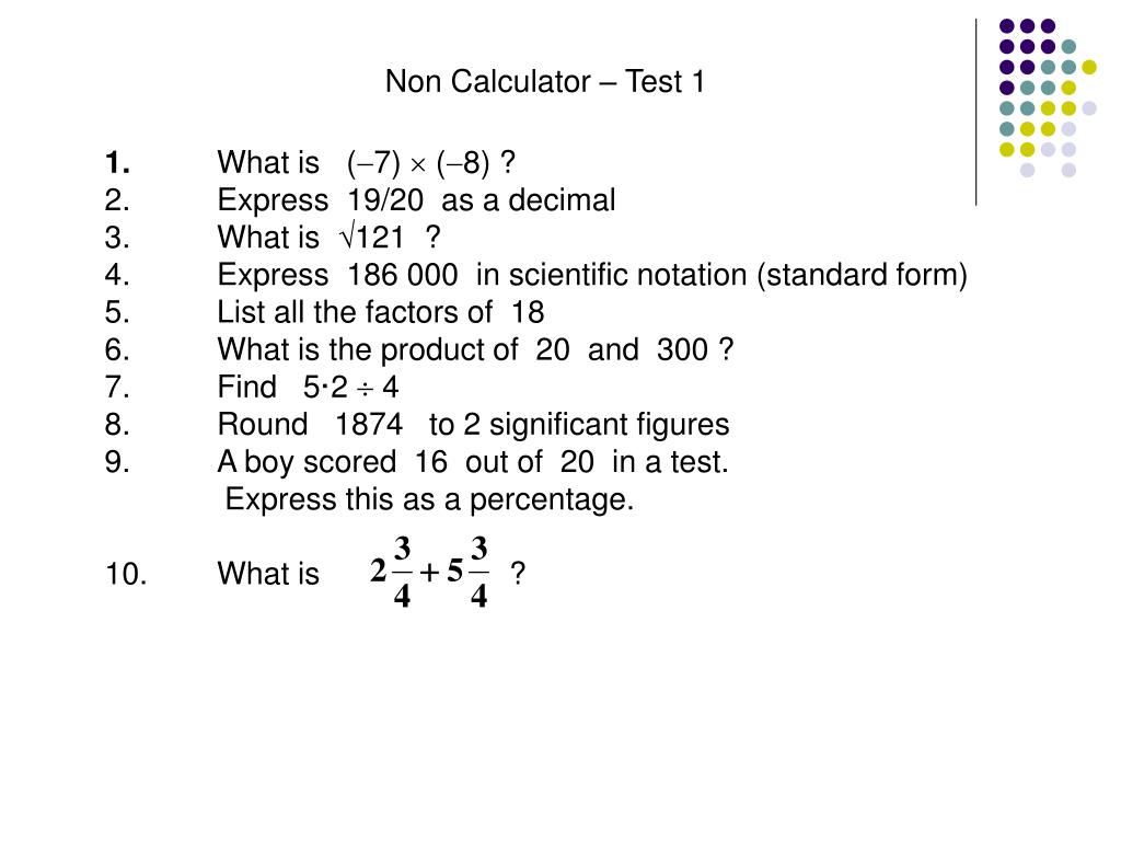PPT Non Calculator Tests PowerPoint Presentation, free download ID