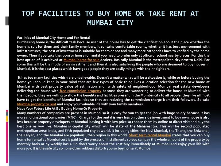 top facilities to buy home or take rent at mumbai city n.