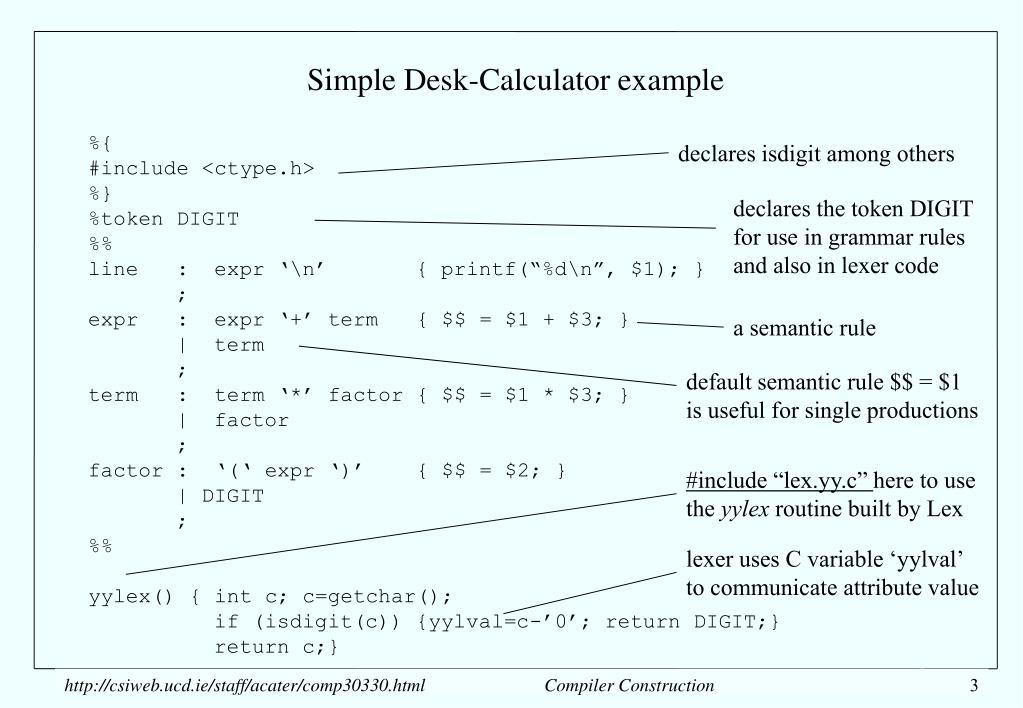 write a lex program for basic desktop calculator using yacc