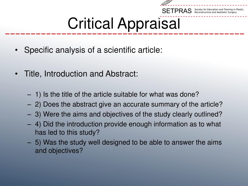 critical appraisal of a research paper