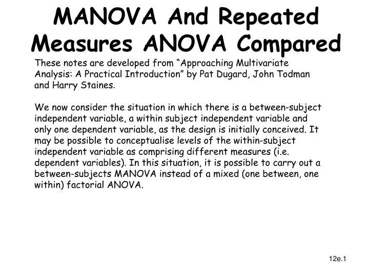 PPT MANOVA And Repeated Measures ANOVA Compared PowerPoint