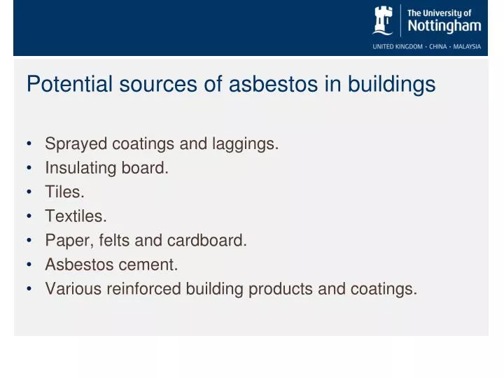 Ppt Potential Sources Of Asbestos In Buildings Powerpoint