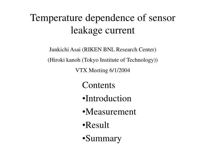 temperature dependence of sensor leakage current n.
