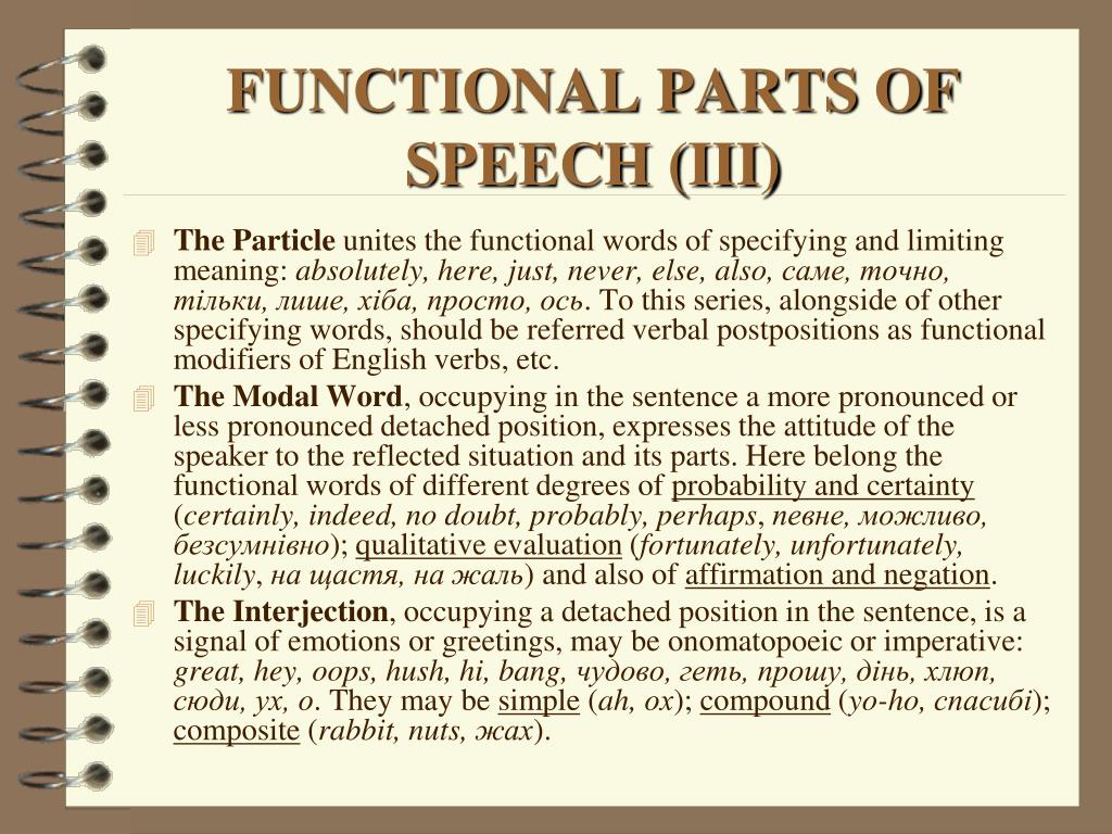 Speech meaning. Functional Parts of Speech. Functional Parts of Speech and functional Words.. Functions of Speech. Particles in English.