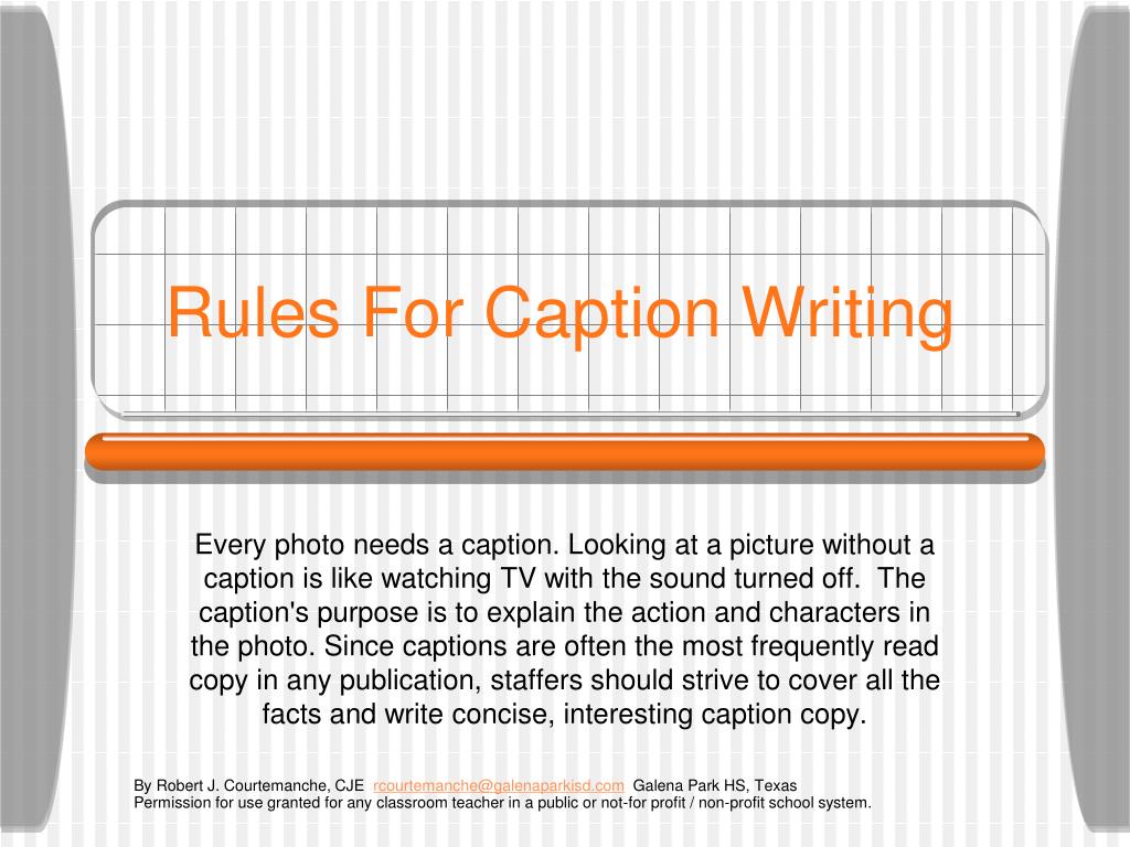 PPT - Rules For Caption Writing PowerPoint Presentation, free