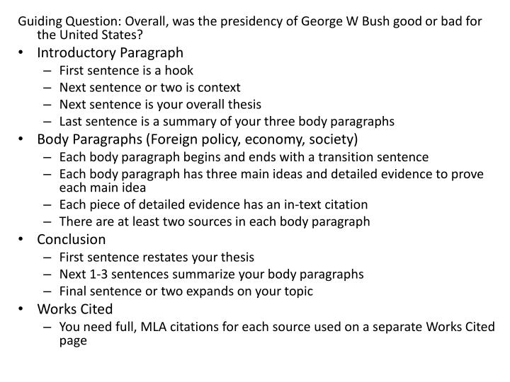 Essay on president bush