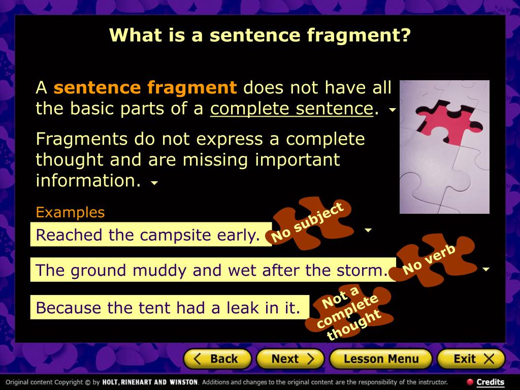 sentence fragment english meaning