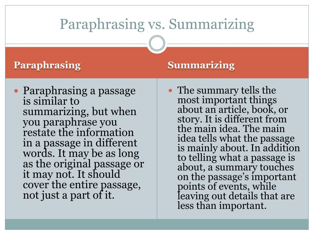purpose of summarizing or paraphrasing within the oars framework