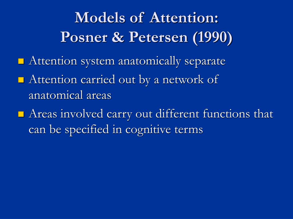 Posner Paradigm. Attention is cognitive Unison. Posner Peterson three attentional Networks. Control attention. Attention system