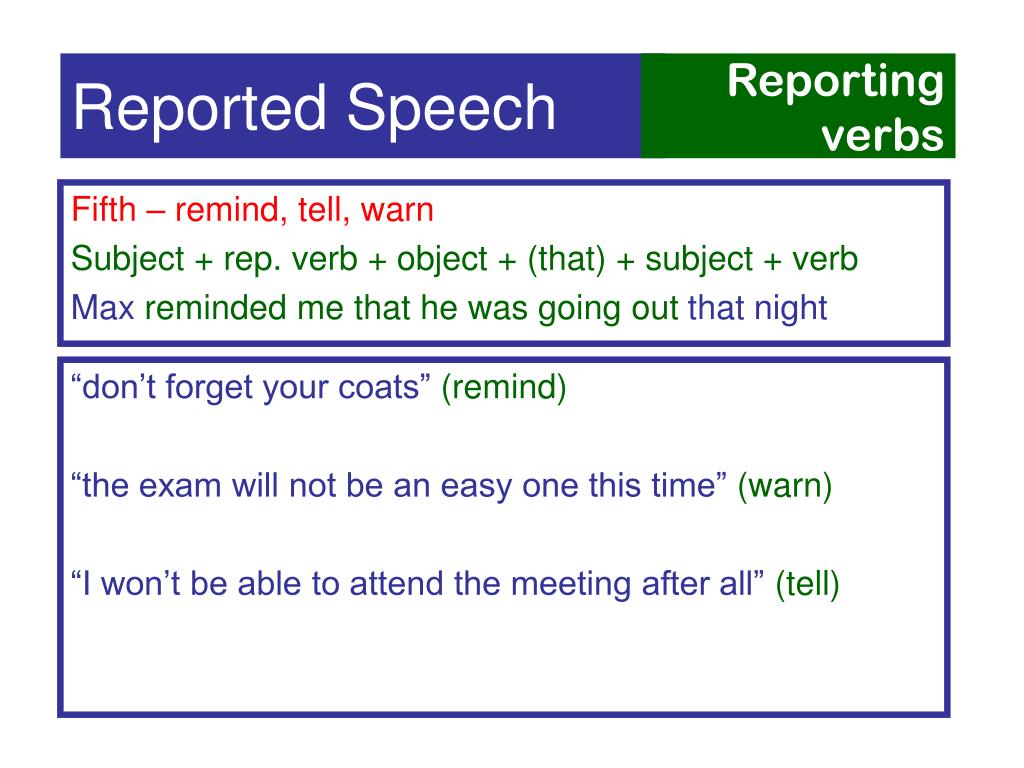 Reported Speech. Reported Speech warned. Reported Speech reporting verbs.