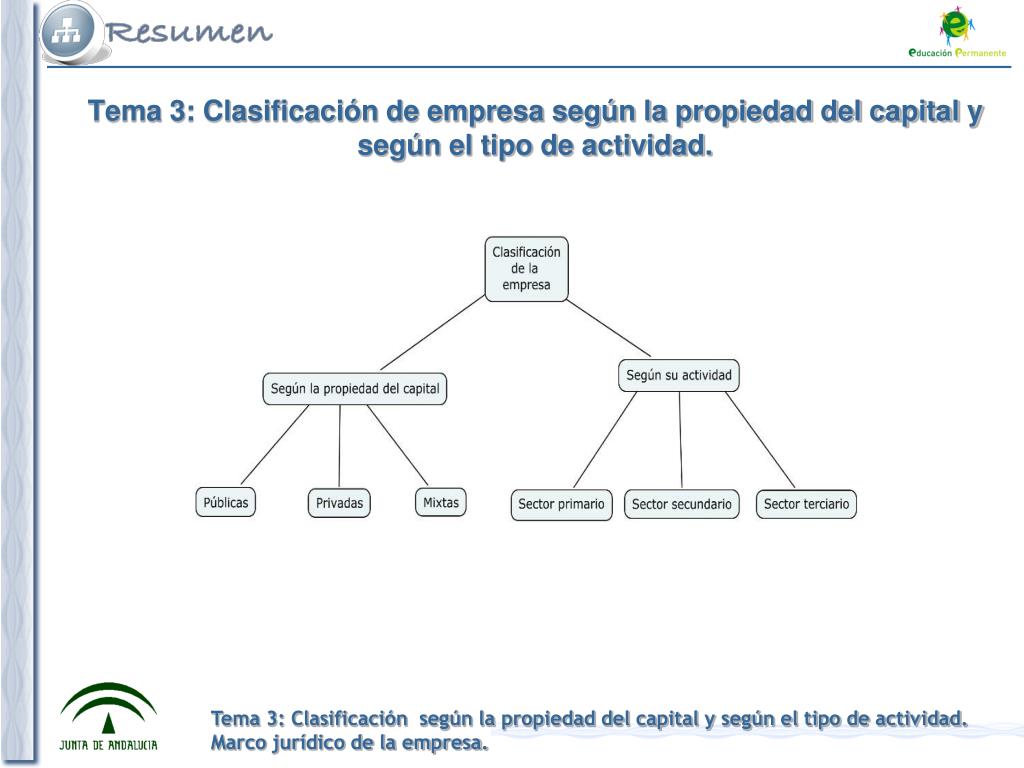 PPT - Tema 3: Clasificación de empresa según la propiedad del capital y  según el tipo de actividad. PowerPoint Presentation - ID:6196462