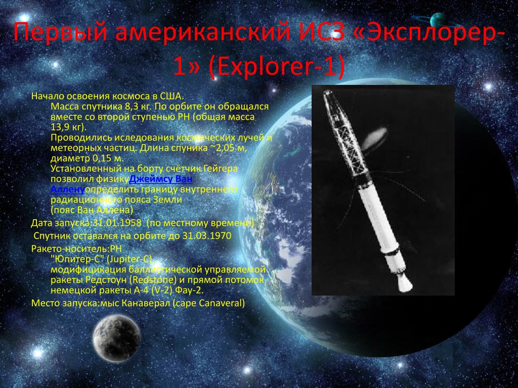 Первый спутник земли сша. Эксплорер-1 искусственный Спутник. ИСЗ эксплорер-1. Explorer 1 Спутник. Первый американский Спутник земли.