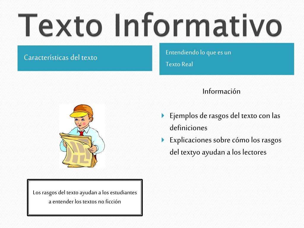 Que Caracteristicas Tiene Un Texto Informativo Tasax