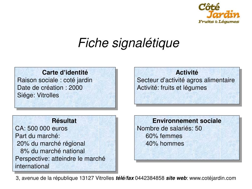 PPT - Fiche signalétique PowerPoint Presentation, free download - ID:6209502