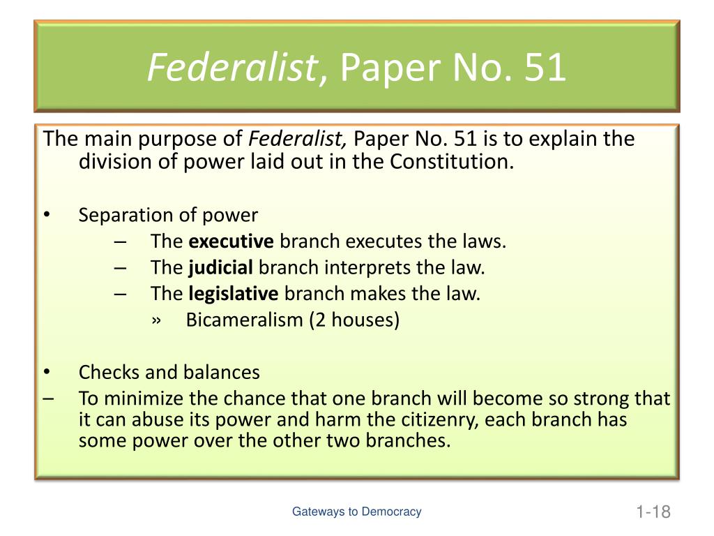 what is the main idea of federalist paper 51
