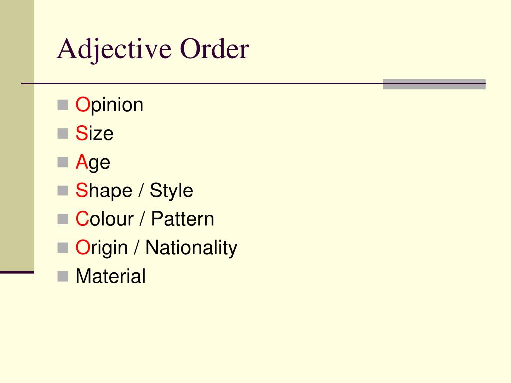 Size Color Pattern Esl Adjective Order.pdf PPT - Portugu ese , Spani sh , Fren ch , Swi ss PowerPoint Presentation ...