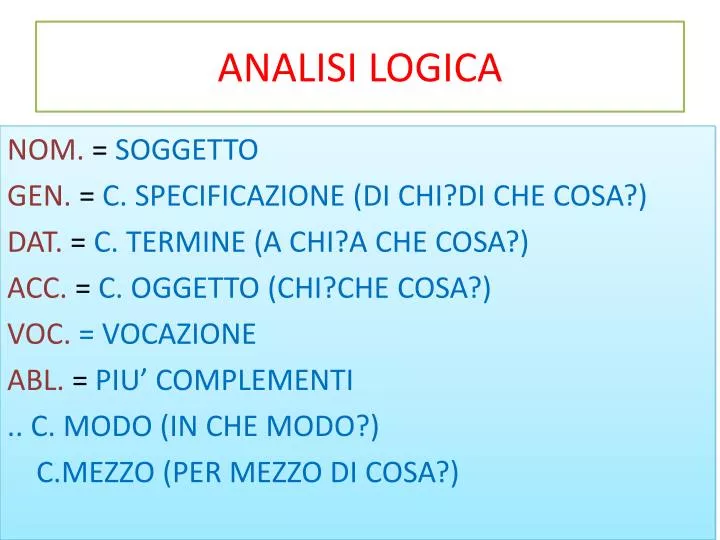 Cos è Non In Analisi Logica PPT - ANALISI LOGICA PowerPoint Presentation, free download - ID:6226295