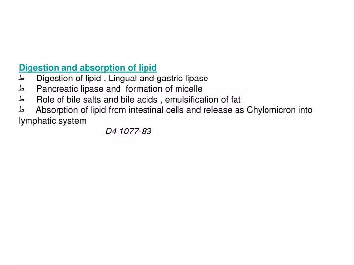 PPT Digestion and absorption of lipid ط Digestion of lipid , Lingual and gastric lipase