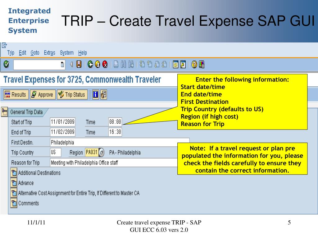 sap travel and expense management tables