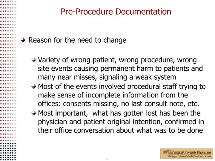 pre procedure documentation n.