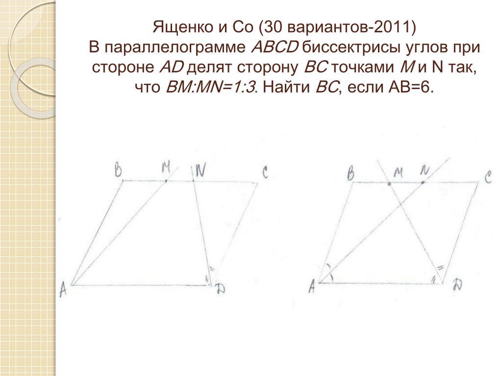 Биссектриса отсекает от параллелограмма треугольник. В параллелограмме биссектрисы углов при стороне делят. Биссектрисы углов параллелограмма пересекаются в точке m. В параллелограмме биссектриса угла в делит сторону ад. Задачи на тему параллелограмм pflfybz YF rfhnjxrf[.