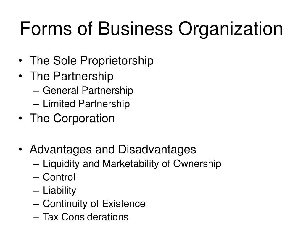 Different Forms Of Business Organizations And Their Advantages And