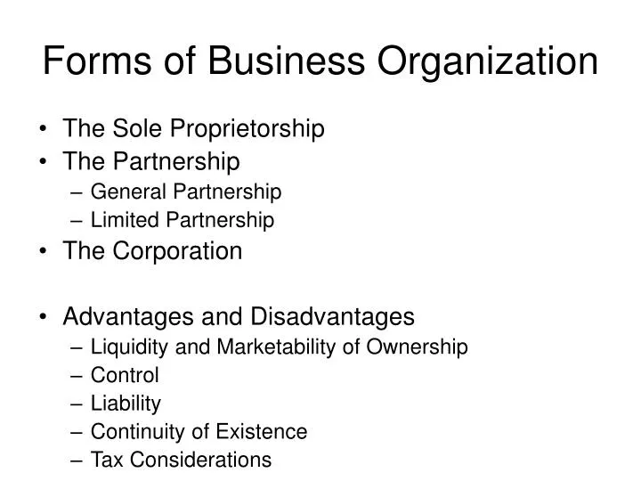 form of business organization in business plan