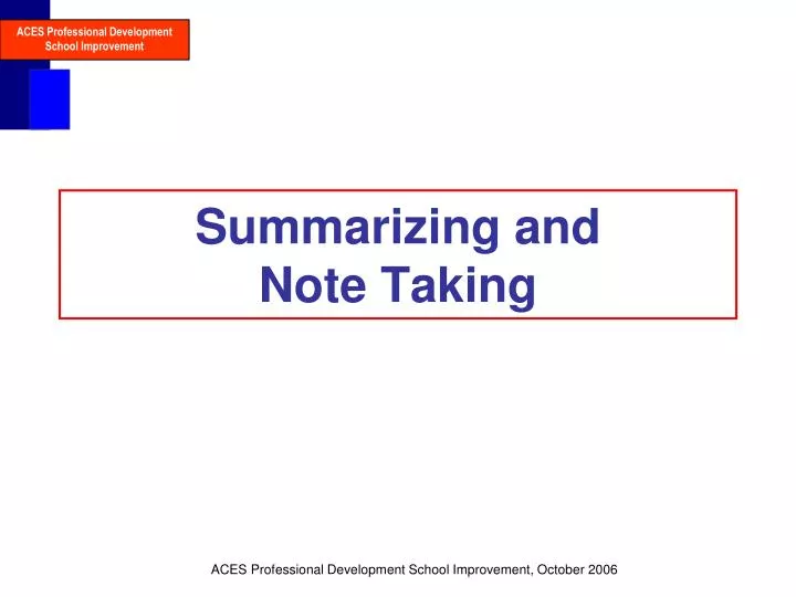 PPT - Summarizing and Note Taking PowerPoint Presentation, free ...