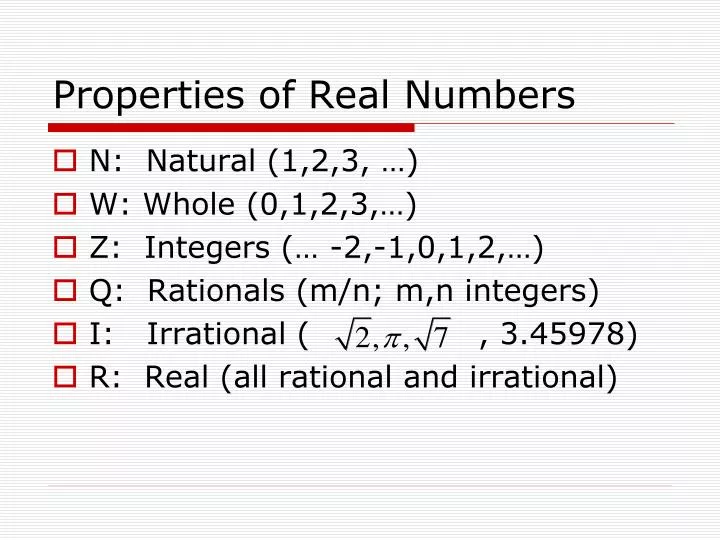 Ppt Properties Of Real Numbers Powerpoint Presentation Free Download Id