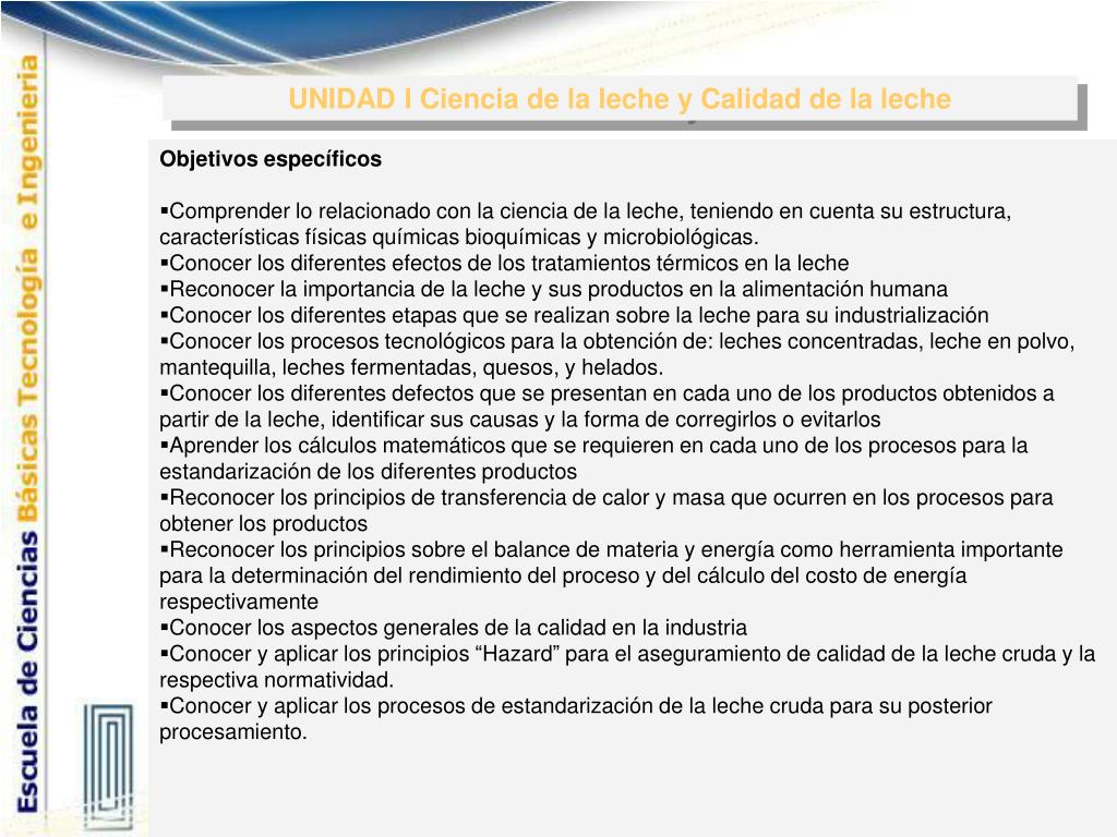 PPT - UNIDAD I Ciencia de la leche y calidad de la leche PowerPoint