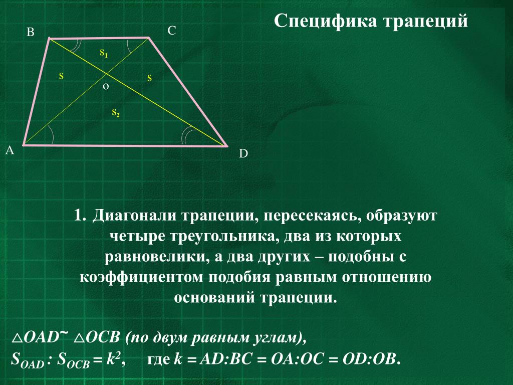 Три стороны выпуклого четырехугольника равны а два. Диагонали трапеции пересекаются. Диагонали трапеции пере. Трапеция в треугольнике. Как пересекаются диагонали трапеции.