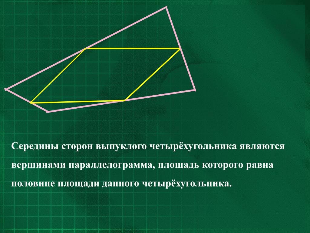 Любой четырехугольник является параллелограммом. Теоремы выпуклого четырехугольника. Выпуклый четырехугольник. Середины сторон четырехугольника. Середины сторон выпуклого четырехугольника.