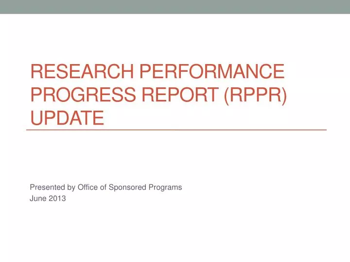 research performance progress report