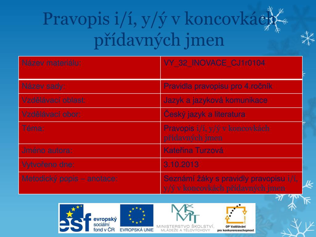 Ppt Pravopis I I Y Y V Koncovkach Pridavnych Jmen Powerpoint Presentation Id