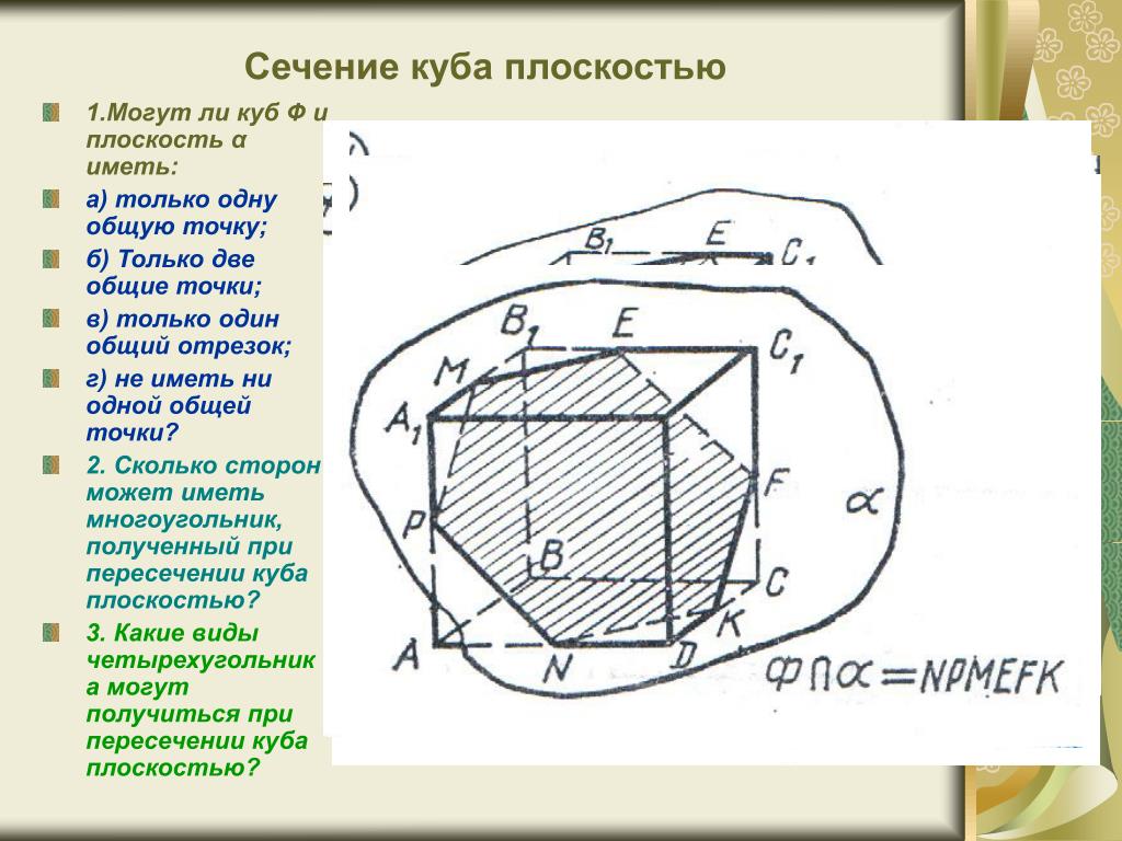 Пересечение куба плоскостью. Может ли в сечении Куба плоскостью получиться. Какие многоугольники могут получиться в сечении Куба плоскостью. В сечении Куба плоскостью получиться. Сечения Куба могут быть.