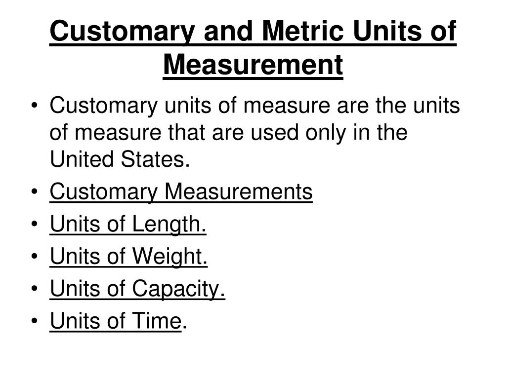 Customary Units And Metric Units Chart