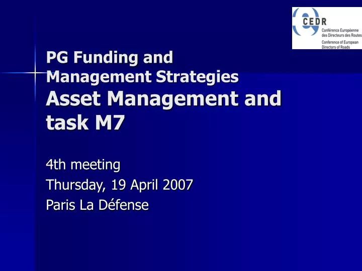 pg funding and management strategies asset management and task m7 n.