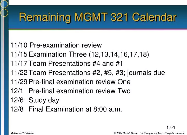 PPT Remaining MGMT 321 Calendar PowerPoint Presentation, free