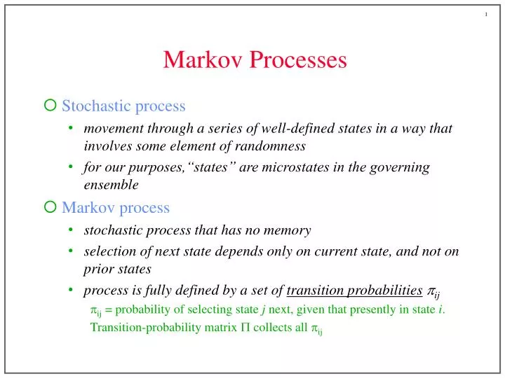 Markov Prozesse Markov Prozesse