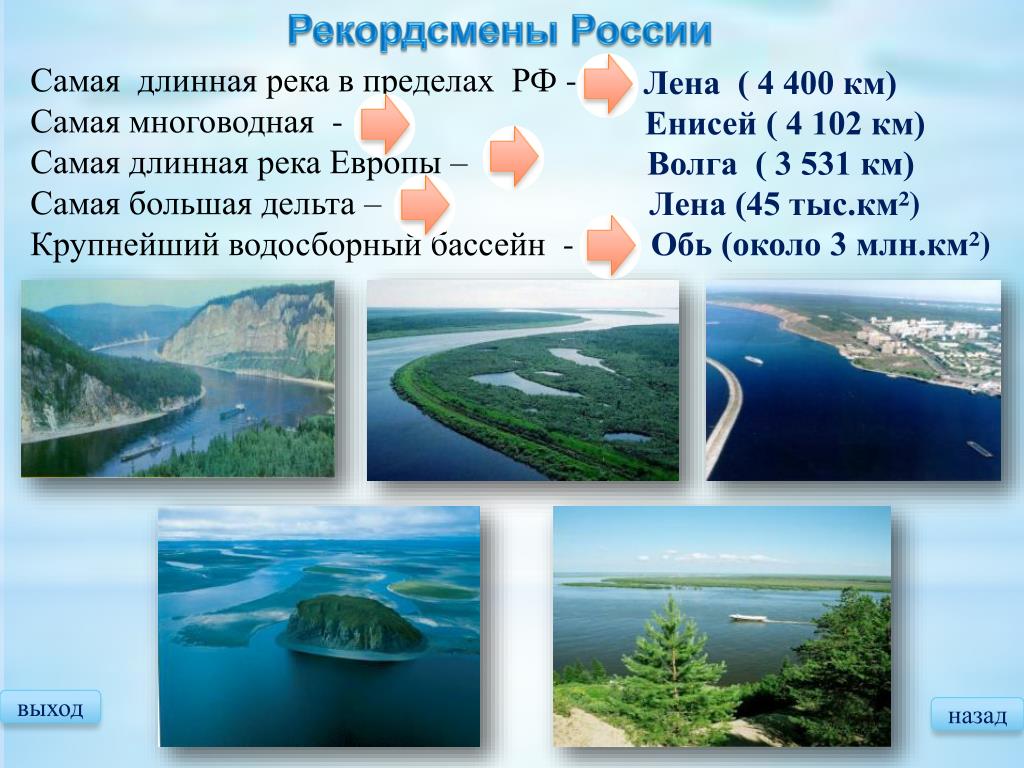 Какие крупные реки озера города находятся на. Лена река самая длинная река в России. Самая длинная река России Волга Лена Обь. Реки Лена Енисей Волга Обь. Саиая длинная река в Росси.