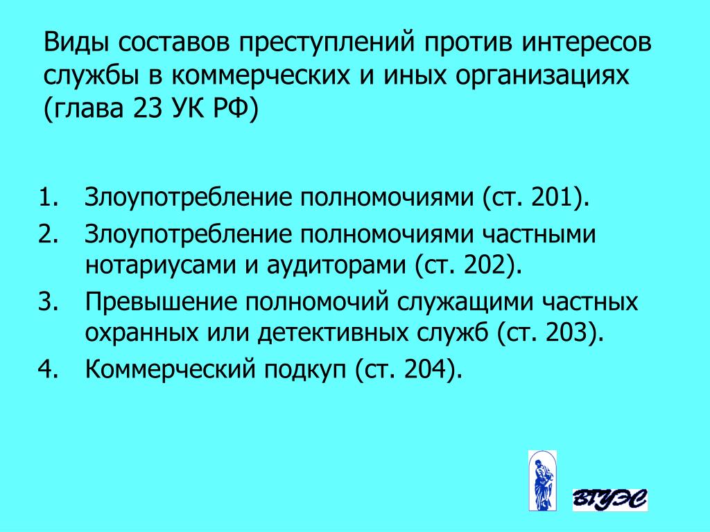 Преступления против интересов службы в коммерческих и иных организациях презентация