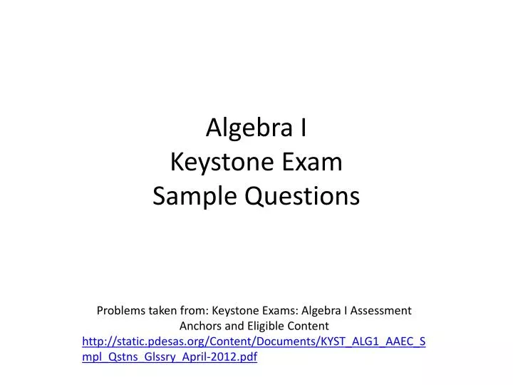 PPT Algebra I Keystone Exam Sample Questions PowerPoint Presentation
