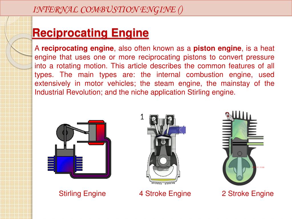 Types of engineering. Internal combustion engines. Reciprocating engine. Types of engines. Infernal engine.