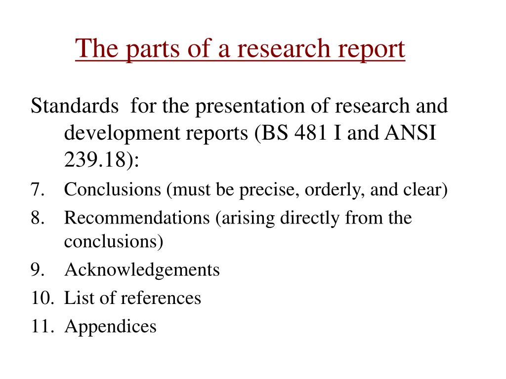 what are the 7 parts of research report