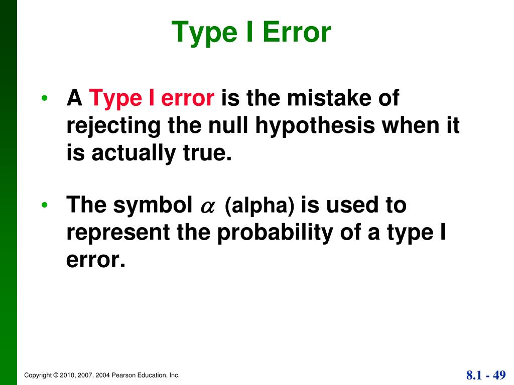 hypothesis for type 1 error