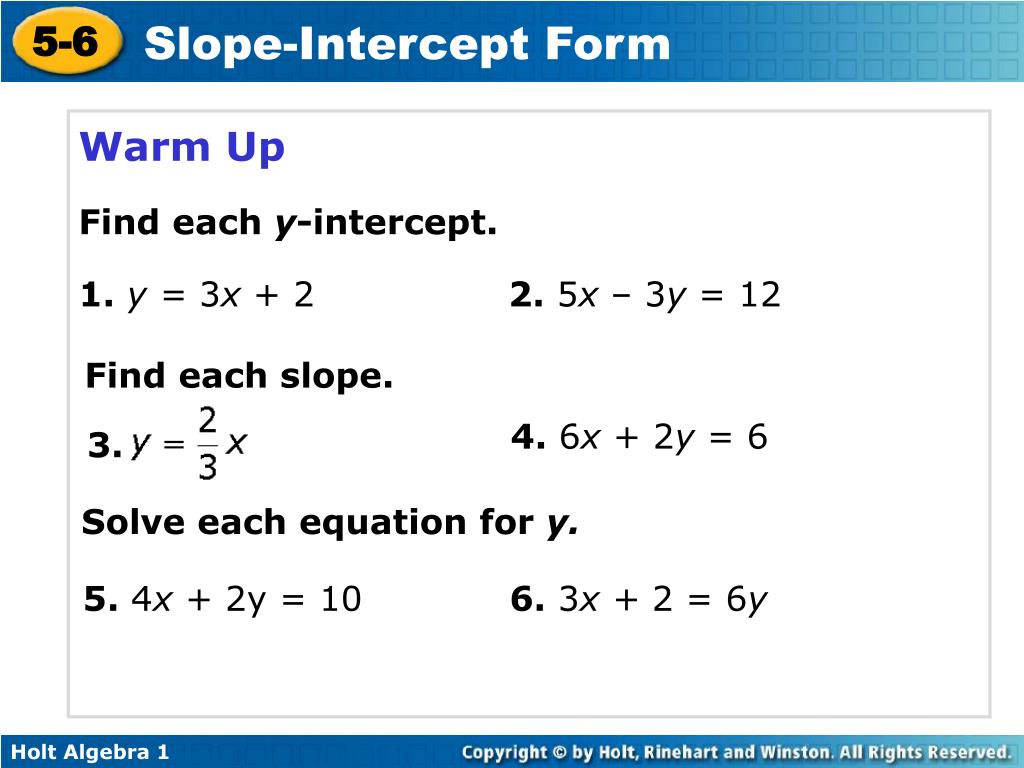 Ppt Warm Up Find Each Y Intercept 1 Y 3 X 2 2 5 X 3 Y 12 Powerpoint Presentation Id