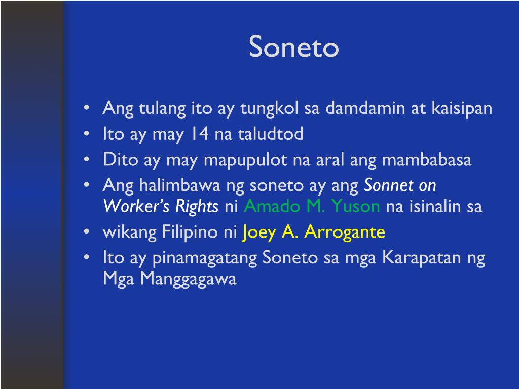Mga Halimbawa Ng Tulang Soneto Tagalog