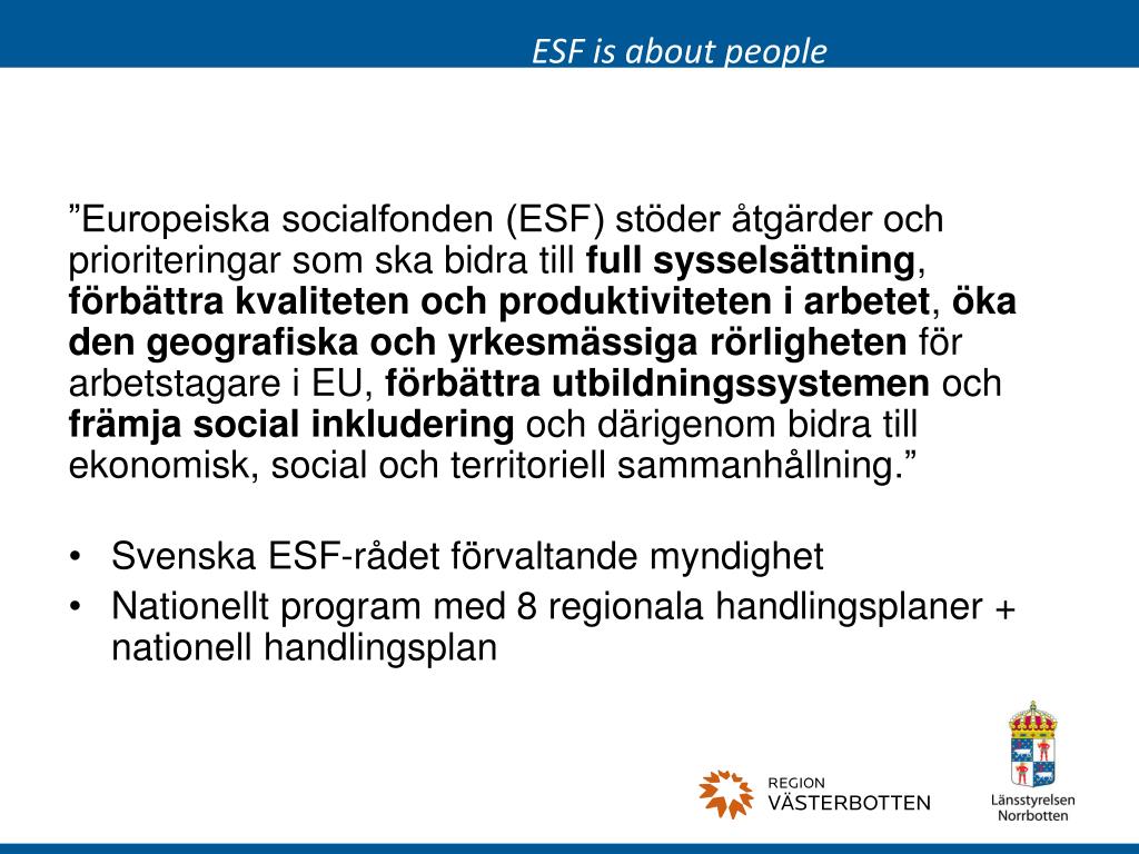 Ppt Europeiska Socialfonden Ovre Norrlands Handlingsplan